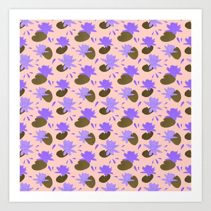 Purple Water Lilies Pattern Art Print