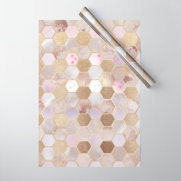Hexagonal Honeycomb Marble Rose Gold Wrapping Paper