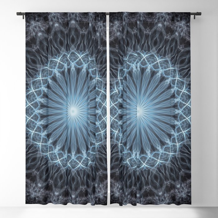 Silver and blue mandala Blackout Curtain