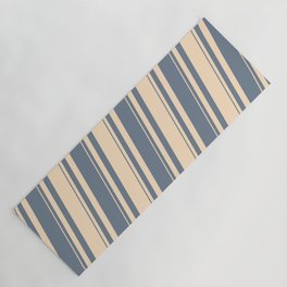 [ Thumbnail: Slate Gray and Bisque Colored Stripes Pattern Yoga Mat ]