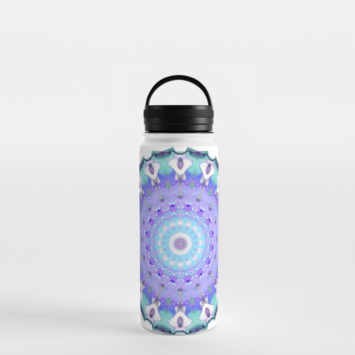 Crown Light Mandala Art In Purple And Blue by Sharon Cummings Water Bottle