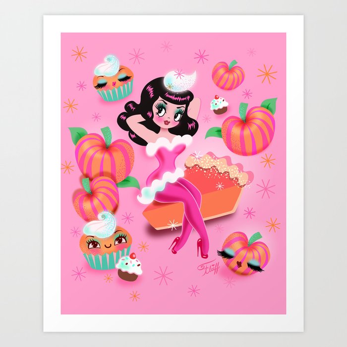 Pumpkin Pie Kawaii Pinup Girl Art Print