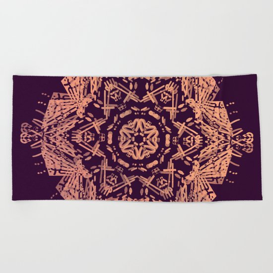 Bronze mandala on dark purple Beach Towel