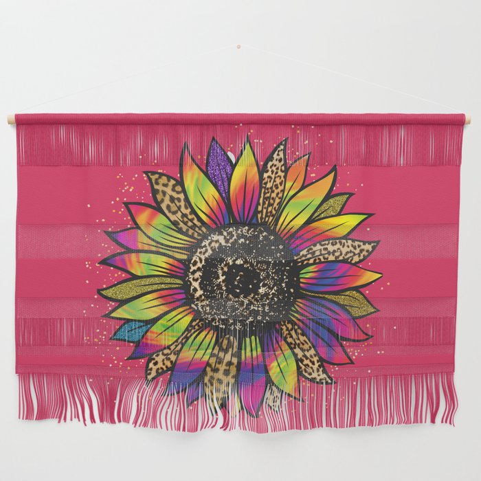 Bright Leopard Sunflower Pink Wall Hanging