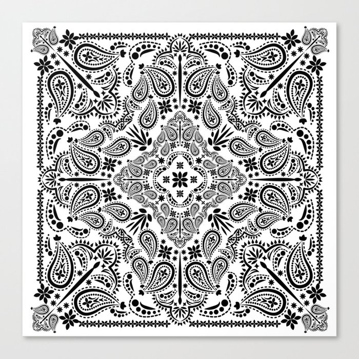 Black Paisley Mandala Print Mosaic Flower Lover Pattern Canvas Print