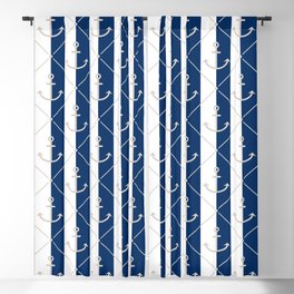 Sand Beige Anchor Pattern on White and Navy Blue Blackout Curtain