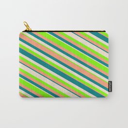 [ Thumbnail: Beige, Chartreuse, Light Salmon, and Teal Colored Lines Pattern Carry-All Pouch ]