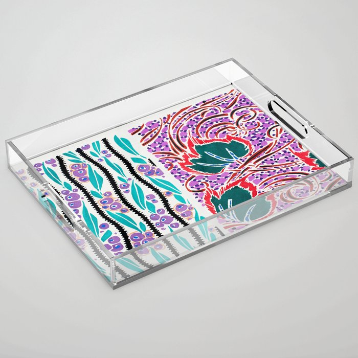 Retro Colorful Flower Market Vintage Floral Abstract Acrylic Tray