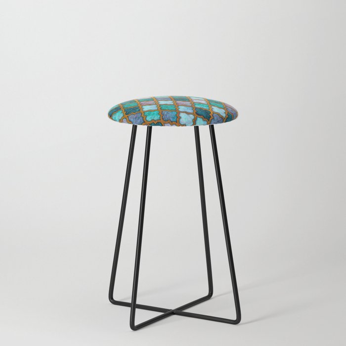 Moroccan tile iridescent pattern Counter Stool