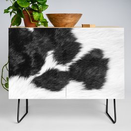 Modern Minimal Cowhide in Black and White Credenza