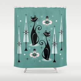 Mid Century Meow Atomic Kitty Christmas ©studioxtine Shower Curtain