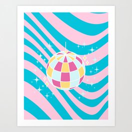 Pink and Blue Disco Ball, Party Art, Preppy, Preppy aesthetic Art Print