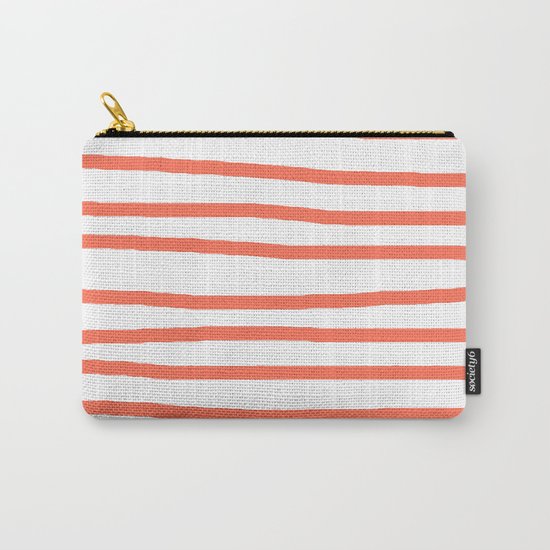Simply Drawn Stripes in Deep Coral Carry-All Pouch