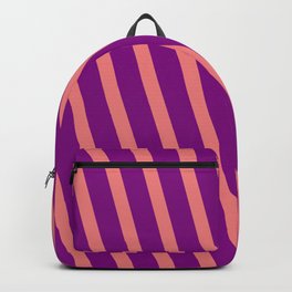 [ Thumbnail: Light Coral and Purple Colored Lined Pattern Backpack ]