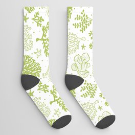 Light Green Coral Silhouette Pattern Socks