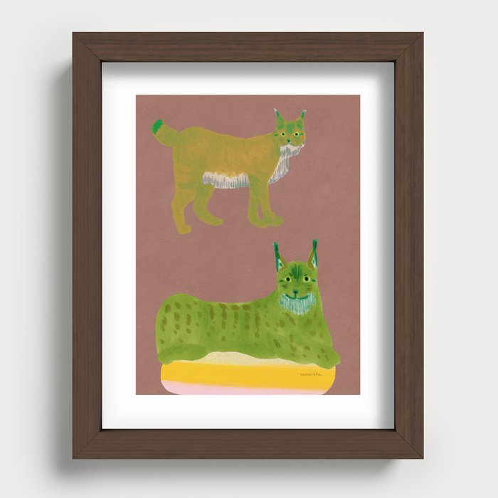 Friendly Lynxes - Green and Brown Recessed Framed Print