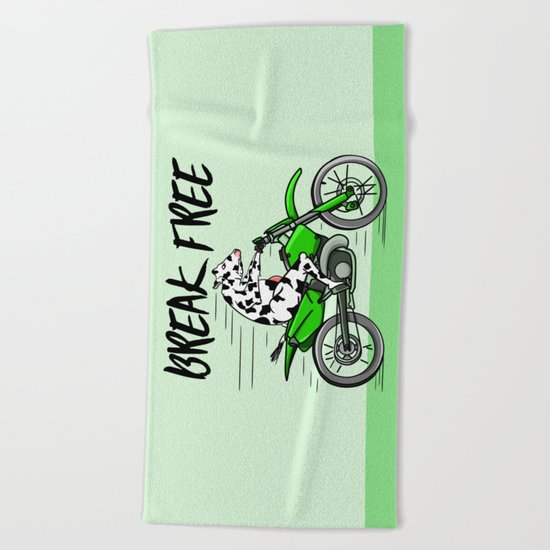 Cow riding a motorbike Beach Towel