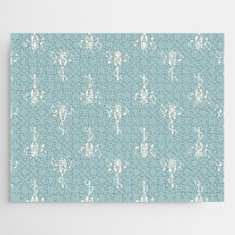 Retro Microphone Pattern on Sage Turquoise Green Jigsaw Puzzle