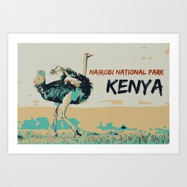 running ostrich in the Nairobi National Park in Kenya Art Print