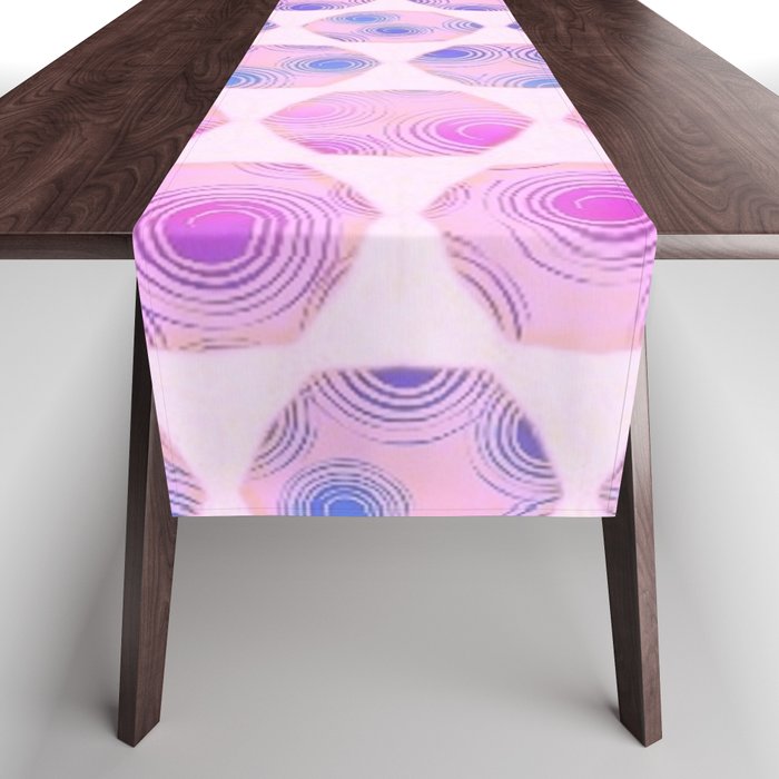 Modern Geometric Hexagons With Swirls Pink Blue Table Runner