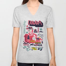 Illustrated hand-drawn typographic poster about Canada.  V Neck T Shirt