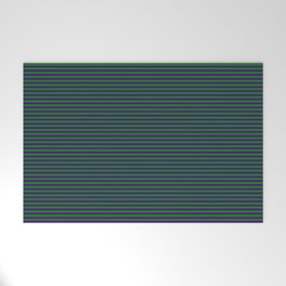 [ Thumbnail: Indigo & Green Colored Pattern of Stripes Welcome Mat ]
