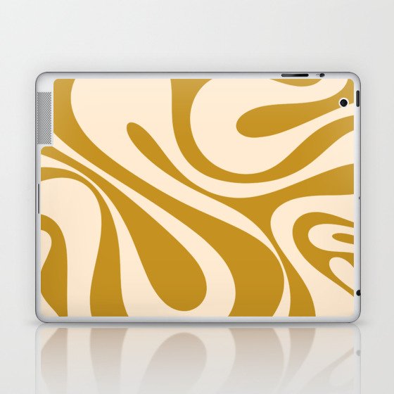Mod Swirl Retro Abstract Pattern in Mustard and Cream Laptop & iPad Skin