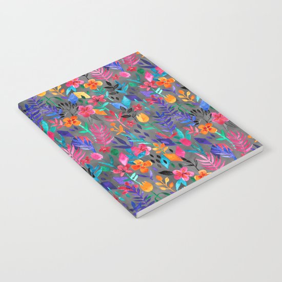 Popping Color Painted Floral on Grey Notebook