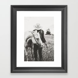 A Cowgirl & Her Horse - Black & White Photo Framed Art Print