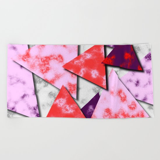Triangles Layered Pattern in Red Purple and Pink Beach Towel