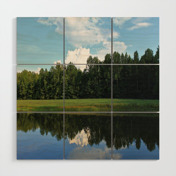 Clouds over a pond Wood Wall Art