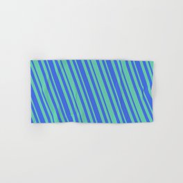 [ Thumbnail: Royal Blue and Aquamarine Colored Stripes/Lines Pattern Hand & Bath Towel ]