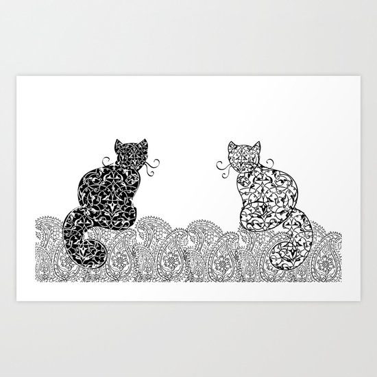 Black Cat White Cat Art Print