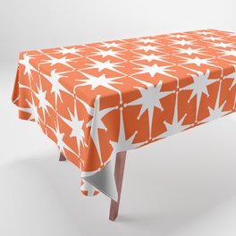 Midcentury Modern Atomic Starburst Pattern in Orange and White Tablecloth