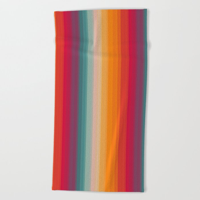 Retro Rainbow Striped Pattern Beach Towel