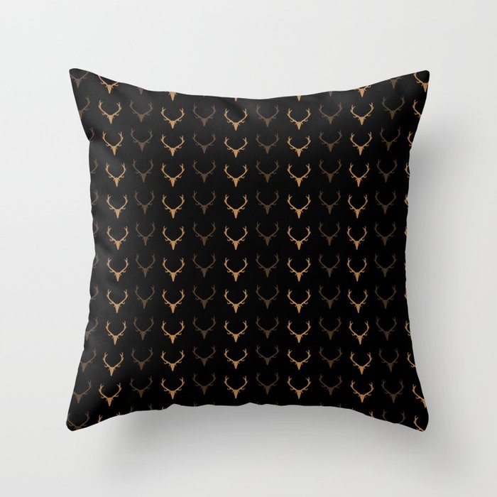 Deer Antler Pattern brown dark mode Throw Pillow