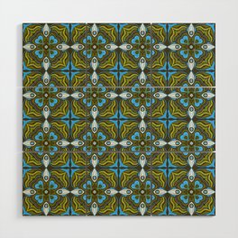 Abstract floral bohemian repeat pattern - Green and blue Wood Wall Art