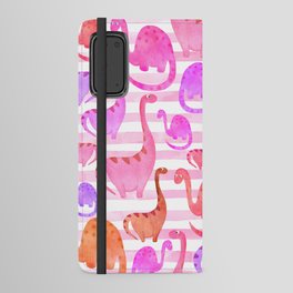 Watercolor Dinosaur Stripe Pink Android Wallet Case