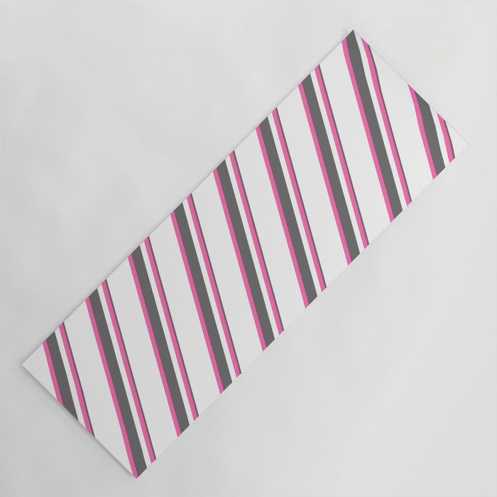 White, Hot Pink & Dim Gray Colored Striped Pattern Yoga Mat