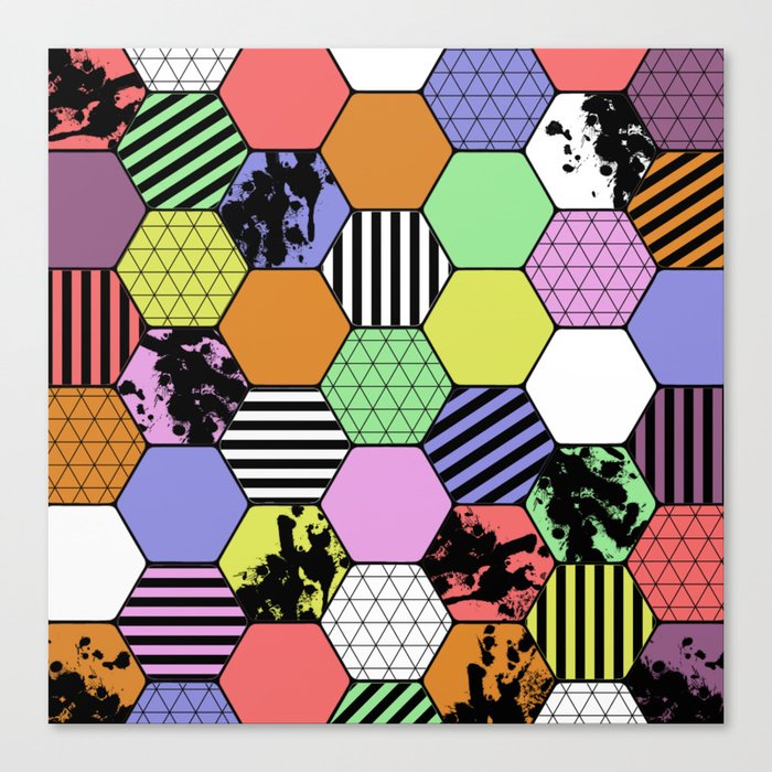 Pastel Tex Hex Abstract Geometric Pastel Themed Hexagon Pattern Canvas Print