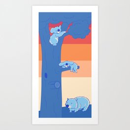 Australian Sunset with Koalas and Wombat Art Print