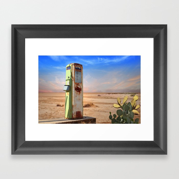 Old Gas Pump in Desert Framed Art Print