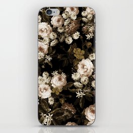 Antique Botanical Sepia Roses And Chamomile Midnight Garden iPhone Skin