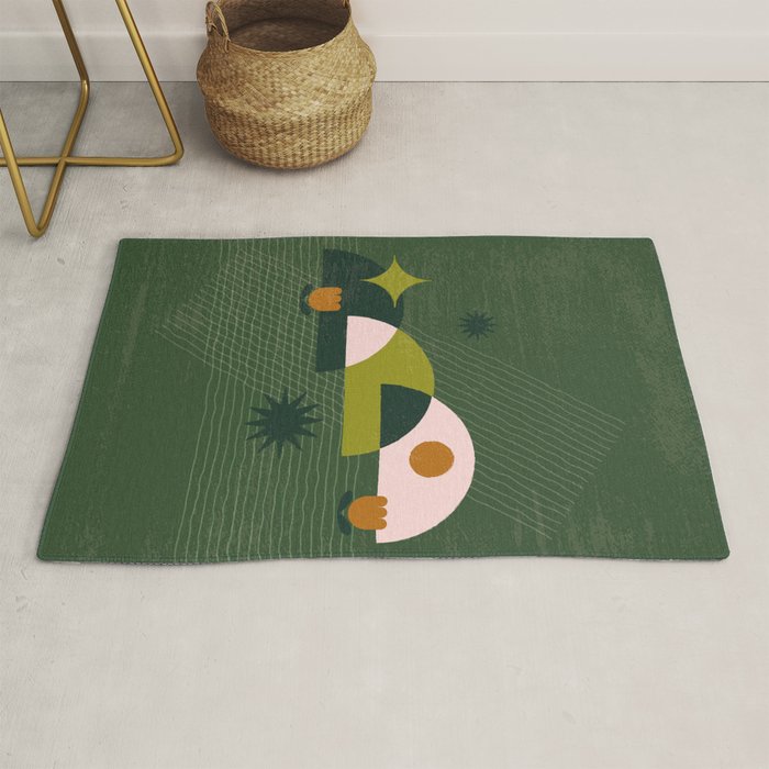 Abstract Geometric Green Composition Rug