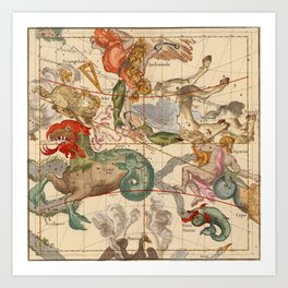 Star Atlas Vintage Constellation Map Ignace Gaston Pardies Art Print