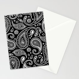 Black and White Bandana Paisley Pattern For Real Riders Stationery Card