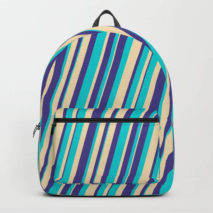 Dark Turquoise, Tan, and Dark Slate Blue Colored Lines/Stripes Pattern Backpack