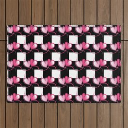Classic Pink Heart And Black Buffalo Plaid, Black and White Plaid ,Pink Heart Pattern Outdoor Rug