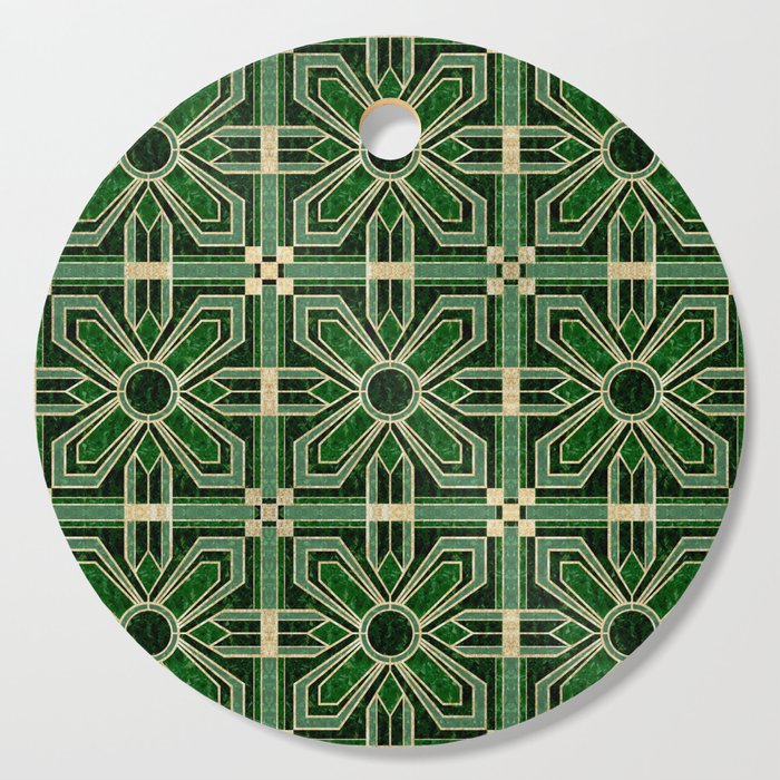 Art Deco Floral Tiles in Emerald Green and Faux Gold Cutting Board