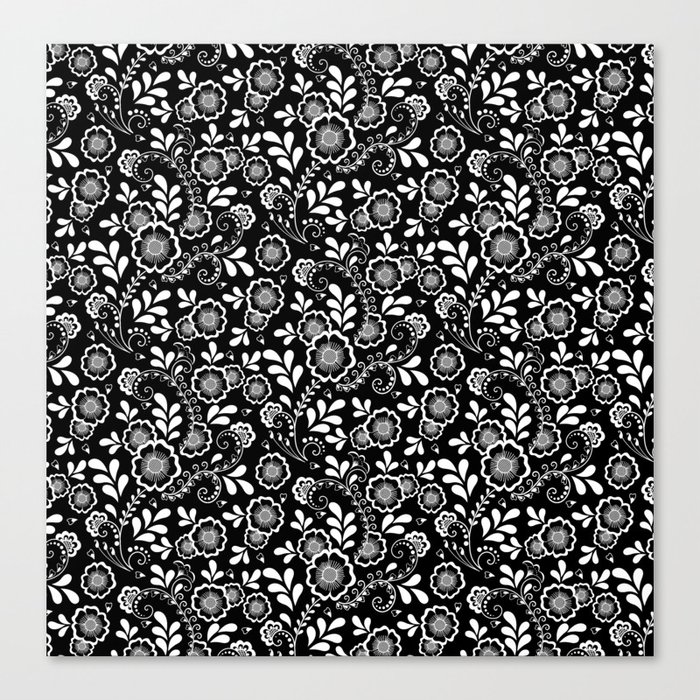 Black And White Eastern Floral Pattern Canvas Print